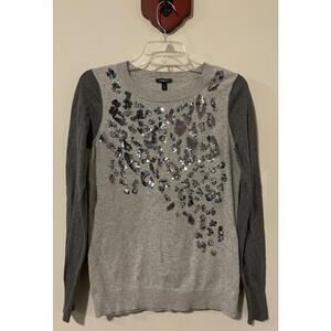 Express Womens Medium Gray Sequined Two-Toned Pullover Sweater Blouse! A3116